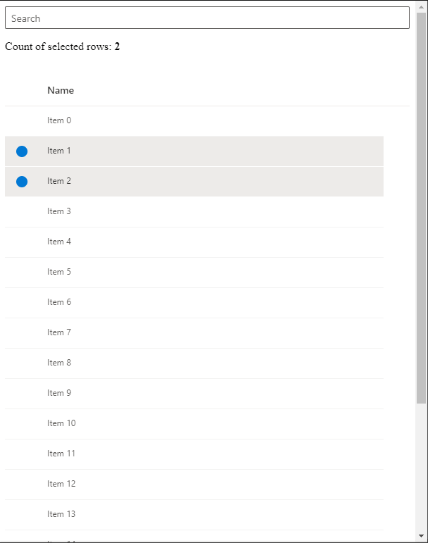 DetailsList selected